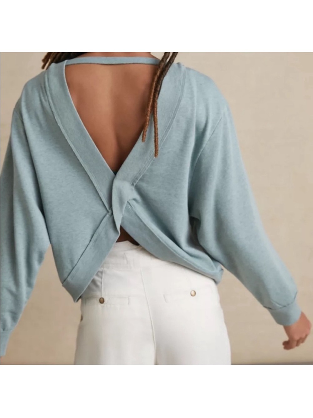 Anthropologie Light Blue Open-Twist Back Knit Top